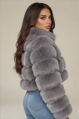 Clara Faux Fur Hooded Cropped Jacket – Grey