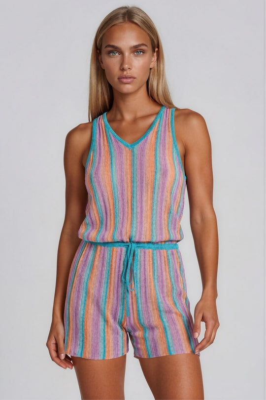 Alia Striped Shimmer Playsuit - Blue