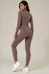 Rosie Sculpting Zip Front Leggings Co-Ord Set - Chocolate