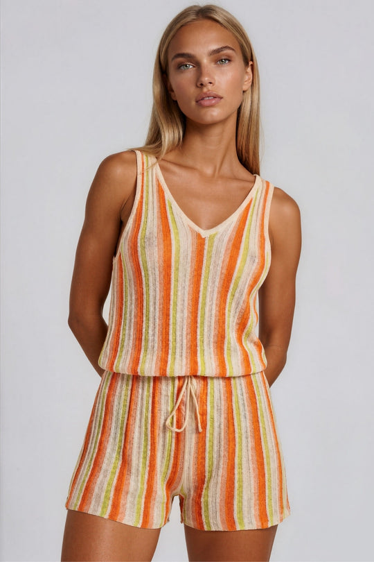 Alia Striped Shimmer Playsuit - Orange