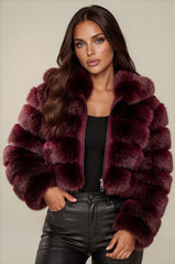 Clara Faux Fur Hooded Cropped Jacket – Wine