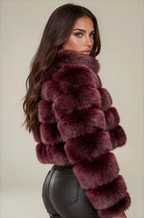 Clara Faux Fur Hooded Cropped Jacket – Wine