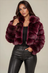 Clara Faux Fur Hooded Cropped Jacket – Wine