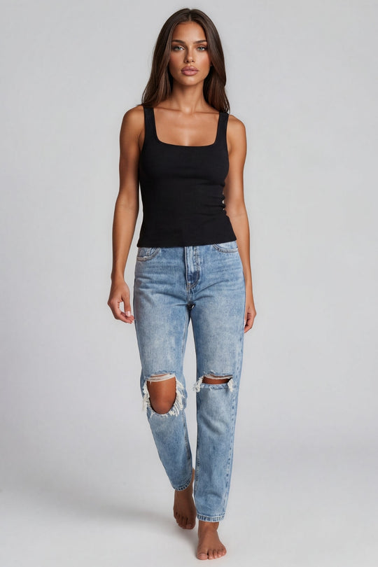 Vada Ripped Mom Jeans - Light Wash Blue