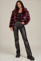Clara Faux Fur Hooded Cropped Jacket – Wine
