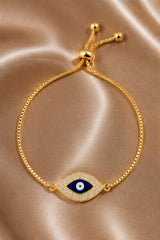 Crystal Evil Eye Adjustable Slider Bracelet - Gold