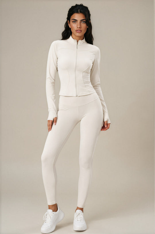 Rosie Sculpting Zip Front Leggings Co-Ord Set - Beige