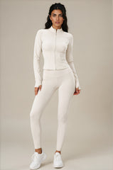 Rosie Sculpting Zip Front Leggings Co-Ord Set - Beige