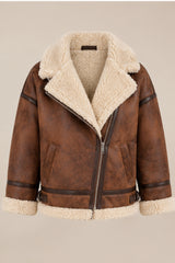 Amy Faux Suede Aviator Jacket – Brown