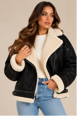 Amy Faux Suede Aviator Jacket – Black