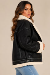 Amy Faux Suede Aviator Jacket – Black