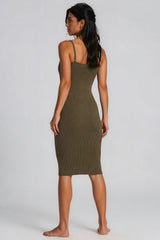 Leyla Ribbed Midi Dress - Khaki