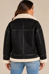 Amy Faux Suede Aviator Jacket – Black