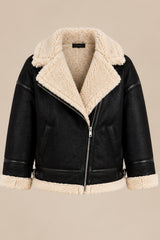 Amy Faux Suede Aviator Jacket – Black