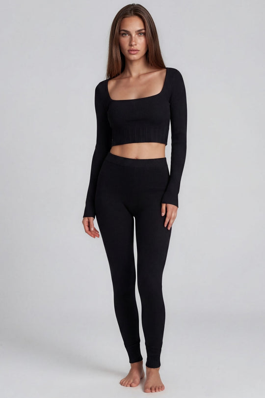 Brooke Square Neck Rib 2 Piece Co-Ord Set – Black
