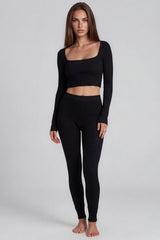 Brooke Square Neck Rib 2 Piece Co-Ord Set – Black