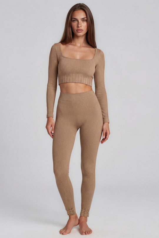 Brooke Square Neck Rib 2 Piece Co-Ord Set – Taupe