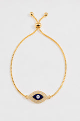 Crystal Evil Eye Adjustable Slider Bracelet - Gold