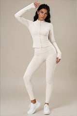 Rosie Sculpting Zip Front Leggings Co-Ord Set - Beige