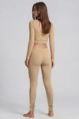Brooke Square Neck Rib 2 Piece Co-Ord Set – Beige