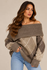 Violet Off-Shoulder Argyle Knit Jumper – Mocha
