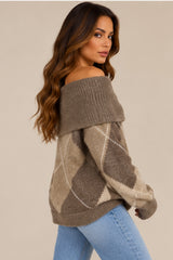 Violet Off-Shoulder Argyle Knit Jumper – Mocha