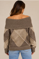 Violet Off-Shoulder Argyle Knit Jumper – Mocha