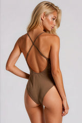 Rebecca Cross Back Bodysuit - Mocha Brown