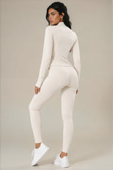 Rosie Sculpting Zip Front Leggings Co-Ord Set - Beige