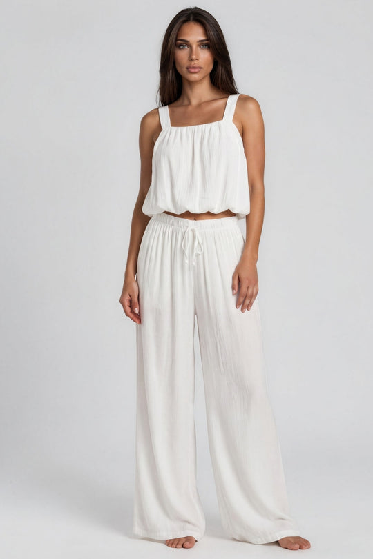 Hazel Textured Wide Leg Co-Ord Set - White