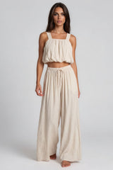 Hazel Textured Wide Leg Co-Ord Set - Beige
