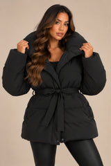 Talya Quilted Padded Puffer Jacket – Black
