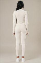 Rosie Sculpting Zip Front Leggings Co-Ord Set - Beige