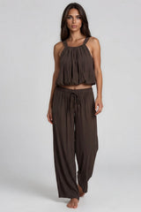 Hazel Textured Wide Leg Co-Ord Set - Chocolate