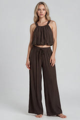 Hazel Textured Wide Leg Co-Ord Set - Chocolate