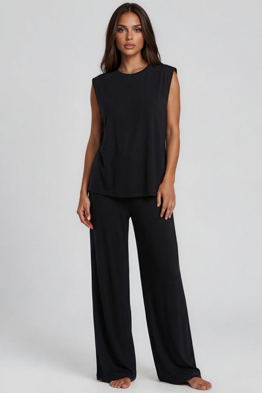 Vivienne Soft Touch Shoulder Pad Wide Leg Co-Ord Set - Black
