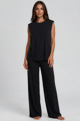 Vivienne Soft Touch Shoulder Pad Wide Leg Co-Ord Set - Black