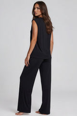 Vivienne Soft Touch Shoulder Pad Wide Leg Co-Ord Set - Black