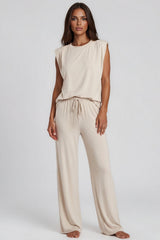Vivienne Soft Touch Shoulder Pad Wide Leg Co-Ord Set - Beige