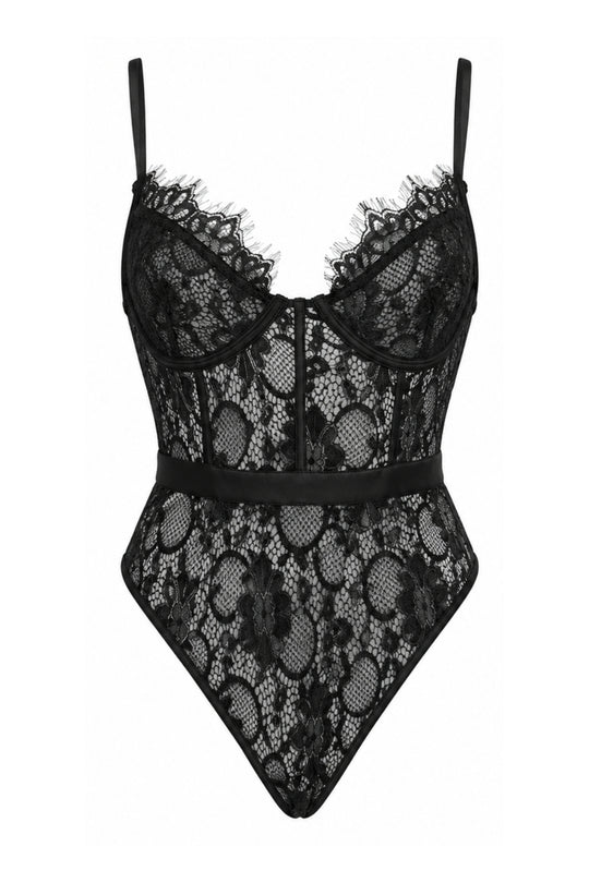 Clarissa Floral Lace Bodysuit - Black