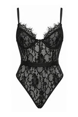 Clarissa Floral Lace Bodysuit - Black