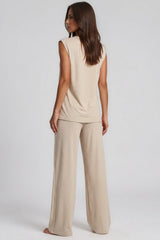 Vivienne Soft Touch Shoulder Pad Wide Leg Co-Ord Set - Beige