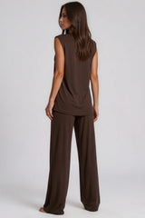 Vivienne Soft Touch Shoulder Pad Wide Leg Co-Ord Set - Chocolate