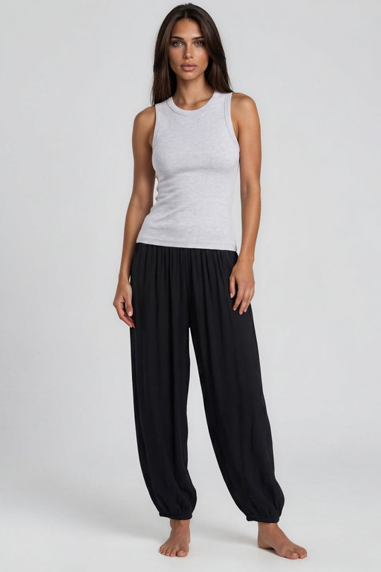 Lily Crinkle Balloon Leg Trousers - Black
