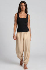 Lily Crinkle Balloon Leg Trousers - Beige