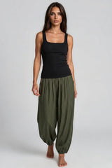 Lily Crinkle Balloon Leg Trousers - Khaki