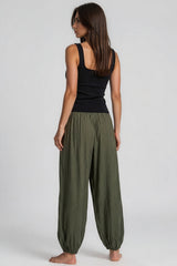 Lily Crinkle Balloon Leg Trousers - Khaki