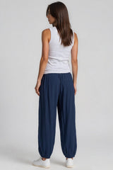 Lily Crinkle Balloon Leg Trousers - Navy