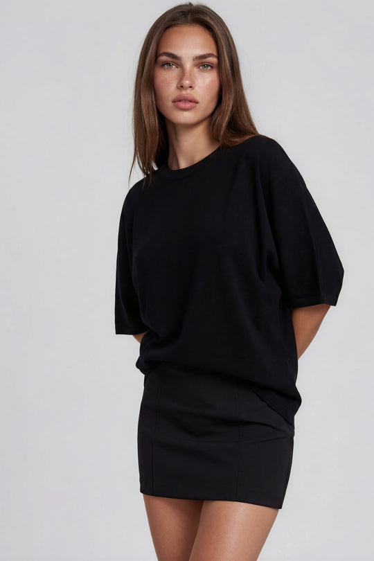 Tammy Batwing Oversized Soft Touch Top – Black