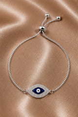 Crystal Evil Eye Adjustable Slider Bracelet - Silver